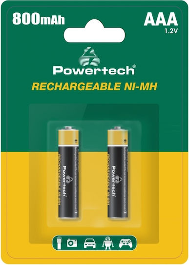 Powertech Επαναφορτιζόμενες Μπαταρίες AAA Ni-MH 800mAh 1.2V 2τμχ