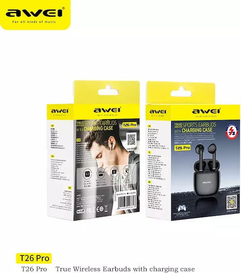Awei T26 Pro In-ear Bluetooth Handsfree Ακουστικά με Θήκη Φόρτισης Μαύρα