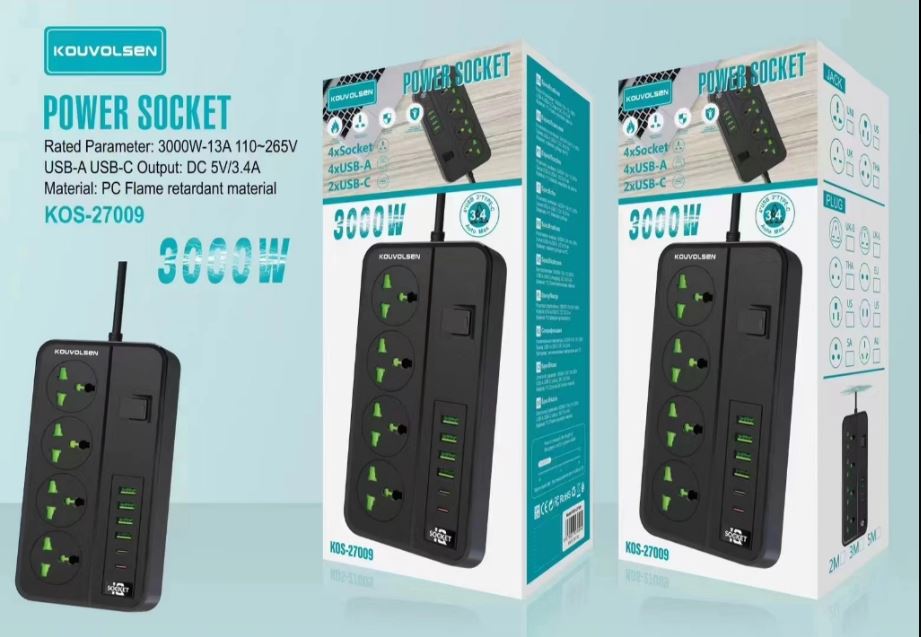 Kouvlosen Πολύμπριζο 4 Θέσεων & 4 Usb-Α & 2 Usb-C