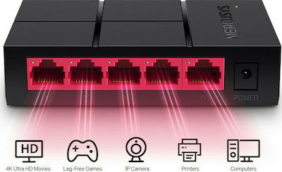 Mercusys MS105G v1 Unmanaged L2 Switch με 5 Θύρες Gigabit (1Gbps) Ethernet