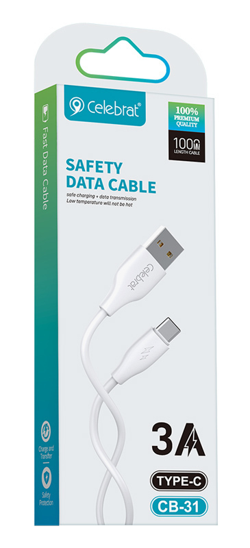 Celebrat USB 2.0 Cable USB-C male  15W Λευκό 1m