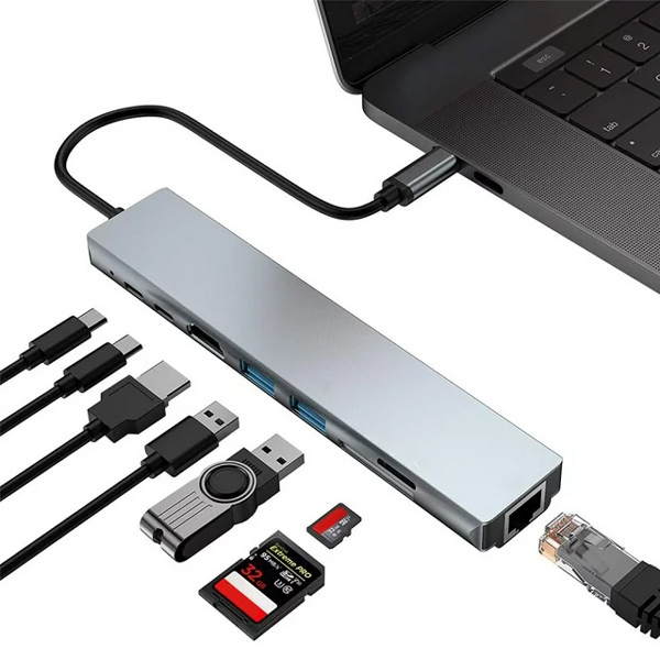 Powertech USB-C Docking Station με HDMI 4K PD Ethernet Γκρι (PTH-103)