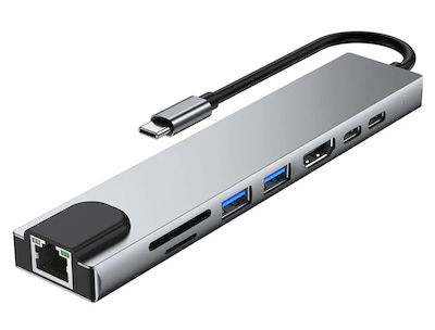 Powertech USB-C Docking Station με HDMI 4K PD Ethernet Γκρι (PTH-103)