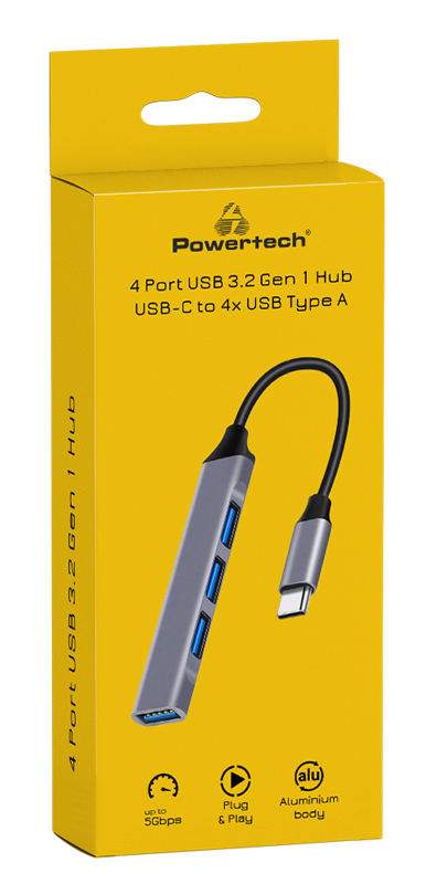 Powertech USB 3.2 Hub 4 Θυρών με σύνδεση USB-C Γκρι