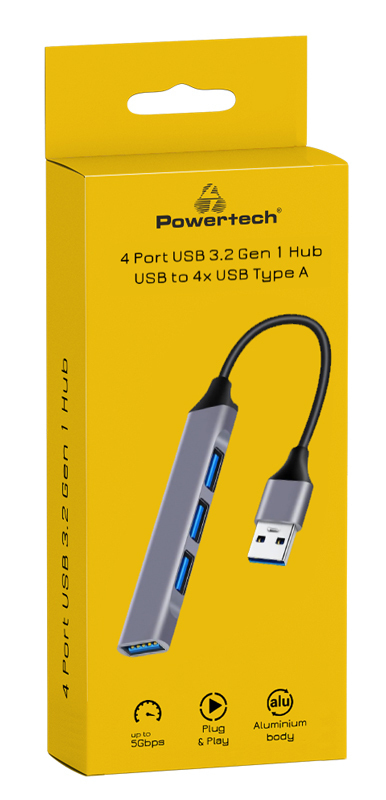 Powertech USB 3.2 Hub 4 Θυρών με σύνδεση USB-A Γκρι