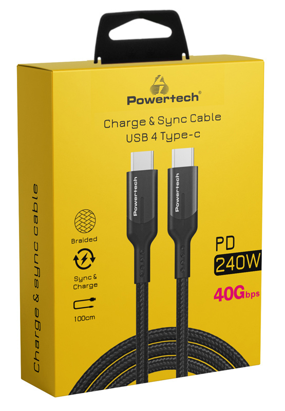 Powertech Braided USB 4.0 Cable USB-C male - USB-C 240W Μαύρο 1m (PTR-0139)