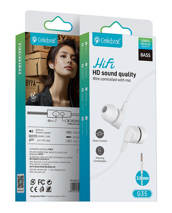 Celebrat G35-WH In-ear Handsfree Ακουστικά με Βύσμα 3.5mm Λευκό