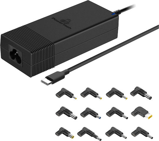 POWERTECH PT-1256 μαύρος φορτιστής laptop με 12 βύσματα, USB-C PD, 90W