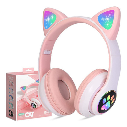 Cat Ear VZV-23Μ Ασύρματα Bluetooth Ακουστικά Λευκό - Ροζ