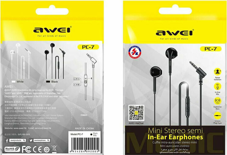 Awei PC7 In-ear Handsfree (3.5mm) Λευκό