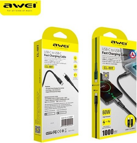 Awei CL-111T Καλώδιο USB 2.0 Σε USB-C Μαύρο 1m